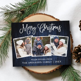 Leuke kalligrafie Kerst Blauw Hout 3 foto's Post Briefkaart