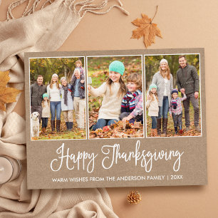 Leuke kalligrafie kraft 3 foto's thanksgiving briefkaart
