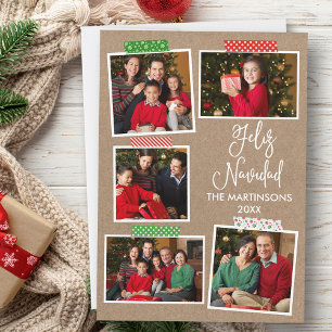 Leuke kalligrafie Kraft Feliz Navidad Craft Tape Feestdagenkaart