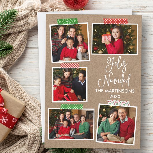 Leuke kalligrafie Kraft Feliz Navidad Craft Tape Feestdagenkaart