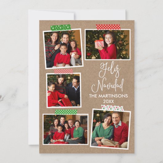 Leuke kalligrafie Kraft Feliz Navidad Craft Tape Feestdagenkaart (Voorkant)