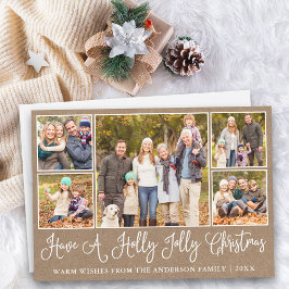 Leuke kalligrafie Kraft Holly Jolly Christmas Feestdagenkaart