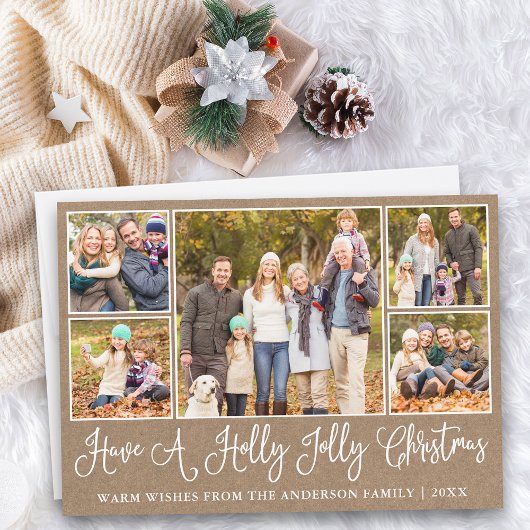 Leuke kalligrafie Kraft Holly Jolly Christmas Feestdagenkaart