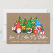 Leuke kalligrafie Kraft Holly Jolly Christmas Gnom Feestdagenkaart (Voorkant)