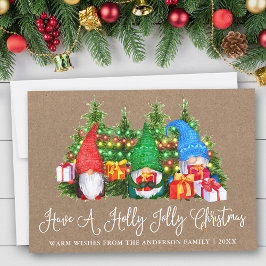 Leuke kalligrafie Kraft Holly Jolly Christmas Gnom Feestdagenkaart