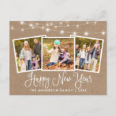 Leuke kalligrafie Kraft Lights 3 Foto Nieuwjaar Briefkaart (Voorkant)