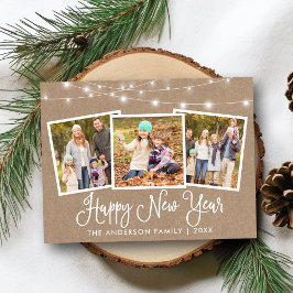 Leuke kalligrafie Kraft Lights 3 Foto Nieuwjaar Briefkaart