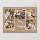 Leuke kalligrafie rustieke kraft 5 foto kerst briefkaart (Voorkant)