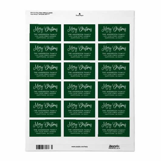 Leuke kalligrafie Script Christmas Green Adres Etiket (Full Sheet)