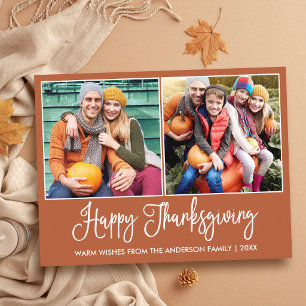 Leuke kalligrafie Terracotta 2 Foto Thanksgiving Briefkaart