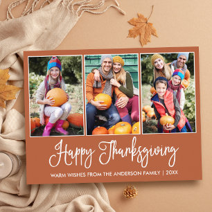 Leuke kalligrafie Terracotta 3 foto's Thanksgiving Briefkaart