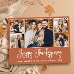 Leuke kalligrafie Terracotta 5 Foto Thanksgiving Briefkaart<br><div class="desc">Modern Fun Calligrafie Script Happy Thanksgiving Family 5 Foto Vakantie Briefkaart - Terracotta Achtergrond</div>