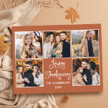 Leuke kalligrafie Terracotta 5 Foto Thanksgiving Briefkaart<br><div class="desc">Modern Fun Calligrafie Script Happy Thanksgiving Family 5 Foto Vakantie Briefkaart - Terracotta Achtergrond</div>