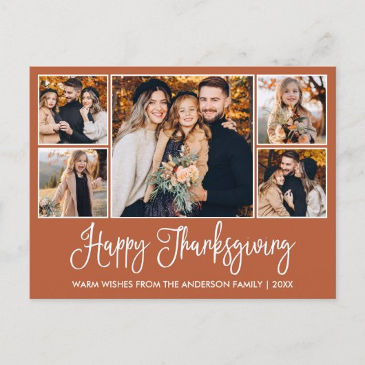 Leuke kalligrafie Terracotta 5 Foto Thanksgiving Briefkaart (Voorkant)