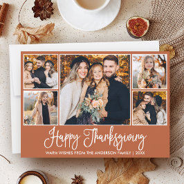 Leuke kalligrafie Terracotta 5 foto's Thanksgiving Feestdagenkaart