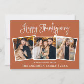 Leuke kalligrafie Thanksgiving Terracotta 3 Foto Feestdagenkaart (Voorkant)