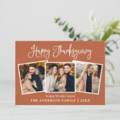 Leuke kalligrafie Thanksgiving Terracotta 3 Foto Feestdagenkaart (Staand voorkant)
