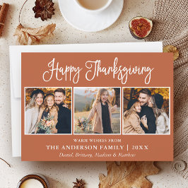 Leuke kalligrafie Thanksgiving Terracotta 3 foto's Feestdagenkaart