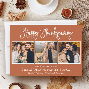 Leuke kalligrafie Thanksgiving Terracotta 3 foto's Feestdagenkaart