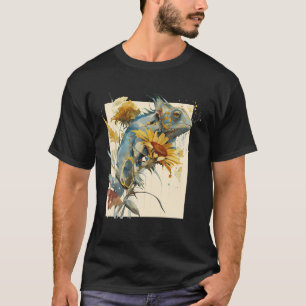 Leuke kameleon zonnebloem bloemenhagedis t-shirt