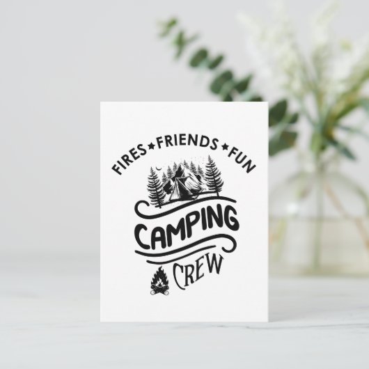 Leuke kampeercrew slogan camper vrienden briefkaart (Staand voorkant)