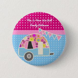Leuke kampeerder kampeerfeest artikelen Roze Blauw Ronde Button 5,7 Cm