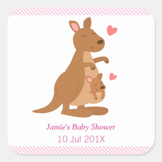 Leuke Kangoeroe Baby shower Party Treats Vierkante Sticker (Voorkant)