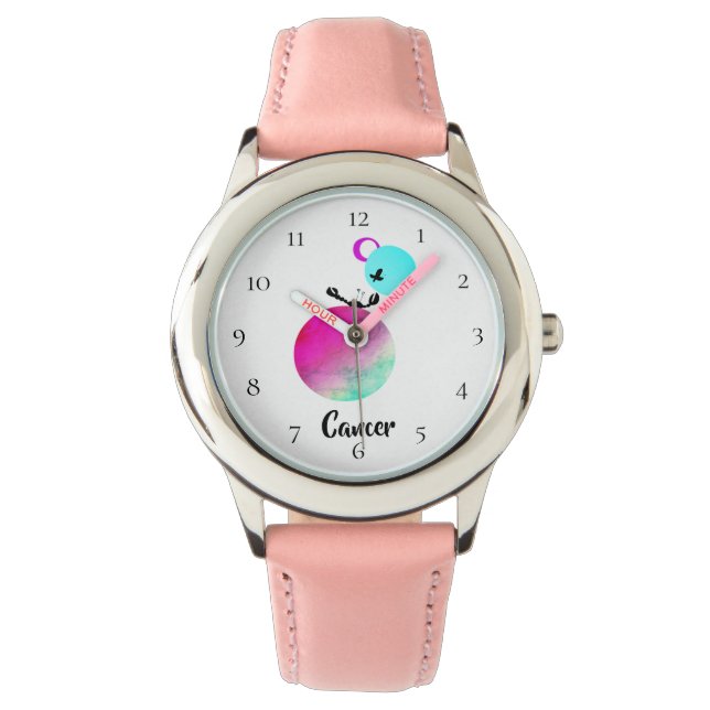 *~* Leuke Kanker Zodiac Grappig Gekke Roze Horloge (Voorkant)