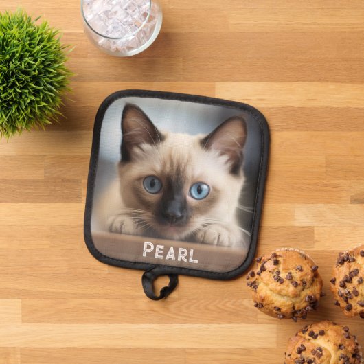 Leuke kat aangepaste afbeelding en naam pannenlap (Top down)