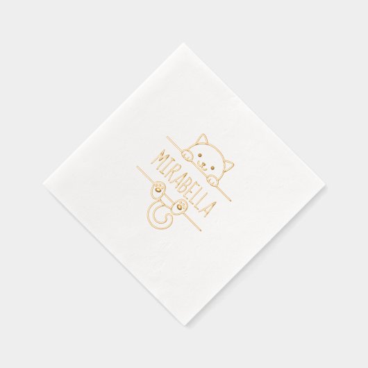 Leuke kat aangepaste naam folie servetten (Rechts)