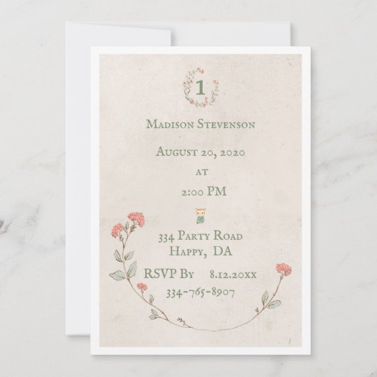 Leuke Kat Bloemen Meisje 1e Verjaardag Kaart (Achterkant)