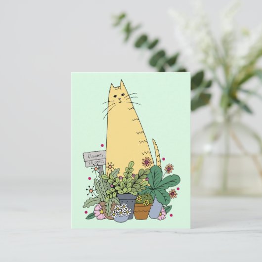 Leuke kat bloemist Briefkaart (Staand voorkant)
