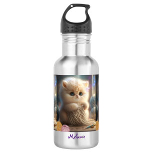 Leuke kat breien met garen gepersonaliseerde naam waterfles