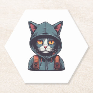 Leuke kat die een groene hoody draagt kartonnen onderzetters