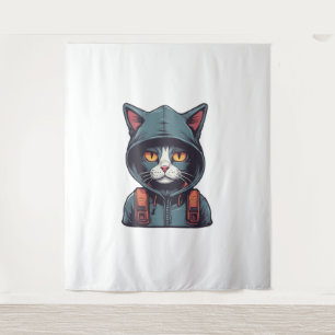 Leuke kat die een groene hoody draagt wandkleed