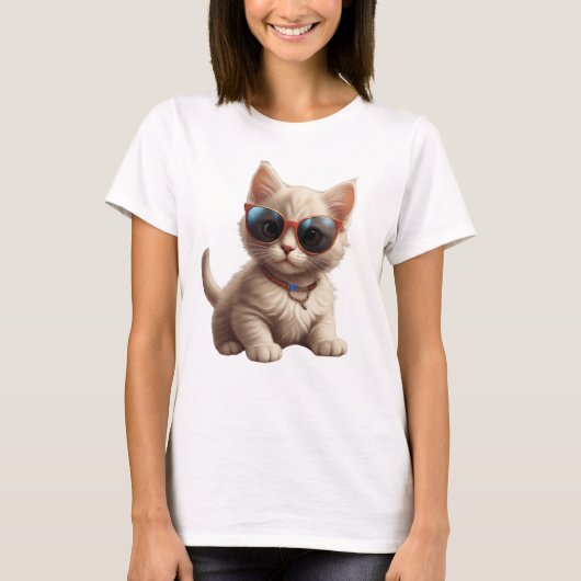 Leuke kat die een zonnebril draagt, grappige kat t-shirt (Voorkant)