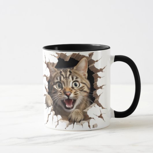 Leuke kat die uit een muur kijkt mok (Rechts)