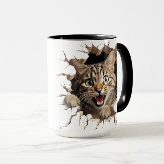 Leuke kat die uit een muur kijkt mok (Voorkant rechts)