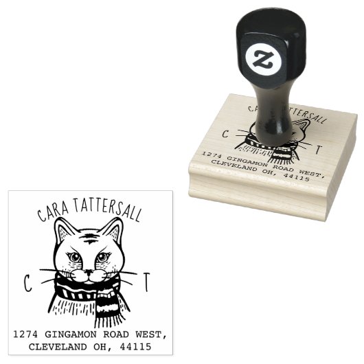 Leuke Kat Dier Monogram & Naam Retouradres Rubberstempel (Gestempeld)