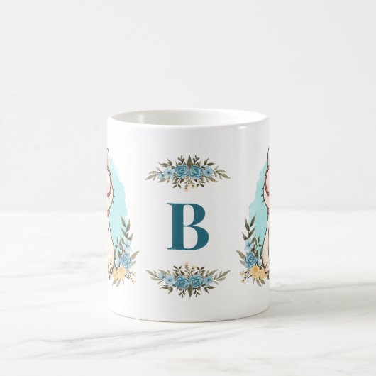 Leuke kat dragen glazen charmante bloemen monogram koffiemok (Center)