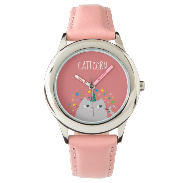 Leuke Kat Eenhoorn Roze Horloge (Voorkant)