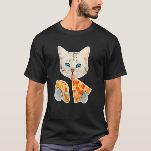 Leuke Kat Eet Pizza en Taco T-shirt (Voorkant)