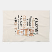 Leuke kat en een kopje koffie theedoek (Horizontaal)