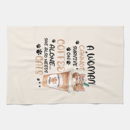 Leuke kat en een kopje koffie theedoek (Horizontaal)