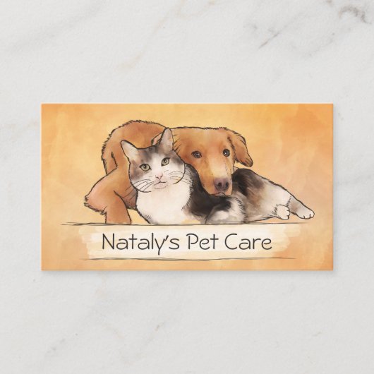 Leuke kat en hond illustratie visitekaartje (Voorkant)