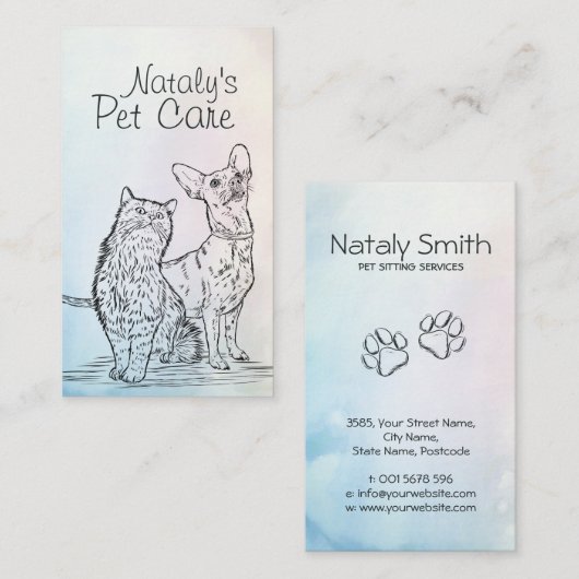 Leuke kat en hond illustratie visitekaartje (Voorkant / Achterkant)