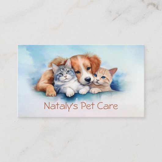 Leuke kat en hond illustratie visitekaartje (Voorkant)