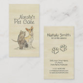Leuke Kat en Hond Waterverf Illustratie Visitekaartje (Voorkant / Achterkant)