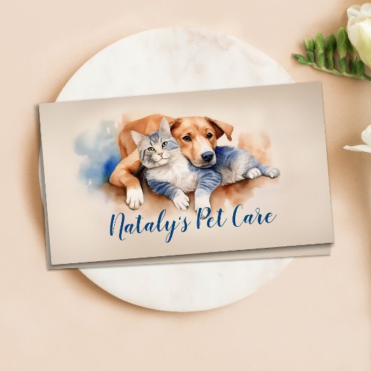 Leuke Kat en Hond Waterverf Illustratie Visitekaartje