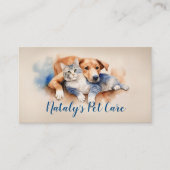 Leuke Kat en Hond Waterverf Illustratie Visitekaartje (Voorkant)